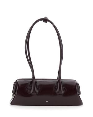 OSOI Boat Wide Mini Shoulder Handbag With Two Top Handles, Leather - White