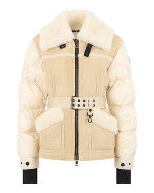 Moncler Alvernia Puffer Jacket With Shearling Belt - Natural
