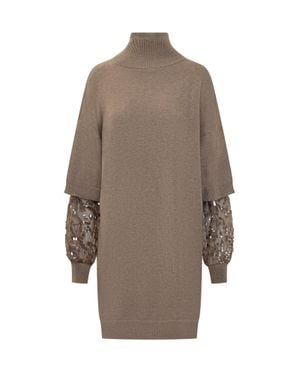 Brunello Cucinelli Cashmere Sweater Mini Dress - Natural