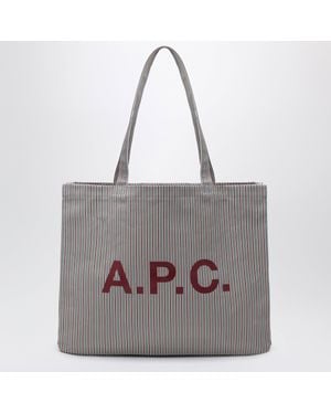A.P.C. A. P.C. Lou Large Striped Cotton Tote Bag - Gray