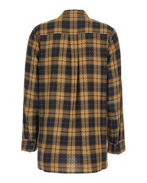 Pinko Sequined Check Motif Viscose Shirt With Classic Collar - Yellow
