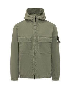 Stone Island Utility Jacket With Hood And Pockets - Green