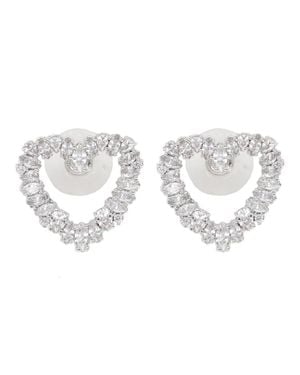 Self-Portrait Crystal Heart Stud Earrings - Metallic