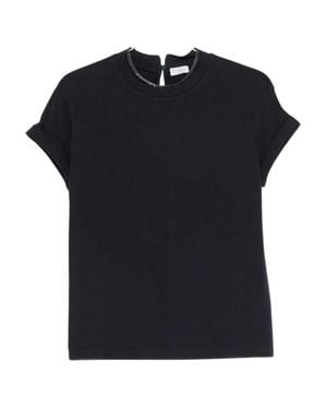 Brunello Cucinelli Elegant Cotton T-Shirt With Decorative Detailing And Roll-Up Sleeves - Black