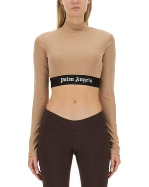 Palm Angels Cropped Top With Logo - Black