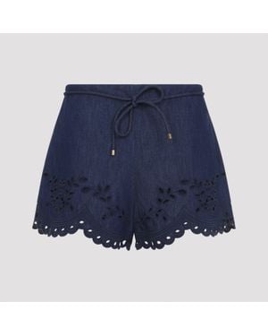 Zimmermann Ink Mahon Broderie Denim Short - Blue