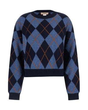 Twinset Intarsia Knit Sweater With Round Neck And Long Sleeves - Blue