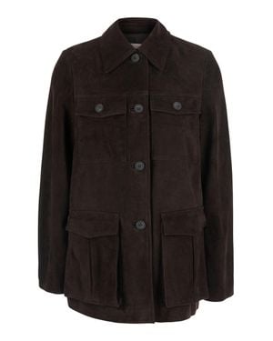 Semicouture 'Penny' Suede Jacket With Classic Collar And Patch Pockets - Black