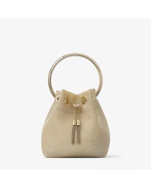 Jimmy Choo Metallic Top-Handle Bucket Pouch - Natural