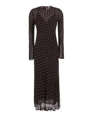 Semicouture Semitransparent Viscose Polka Dot Long Dress With Back Keyhole Closure - Black