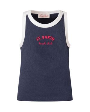 MC2 Saint Barth Ribbed Sleeveless Sweater Top With Embroidered Detail - Blue