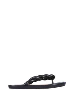 Red(V) (V) Leather Slide Sandals - Black