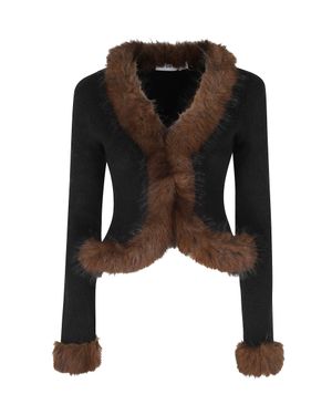 Self-Portrait Faux Fur Trim Cropped Jacket - Black