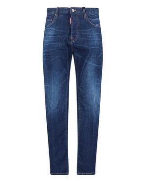 DSquared² Slim Fit Distressed Paint Splatter Jeans - Blue