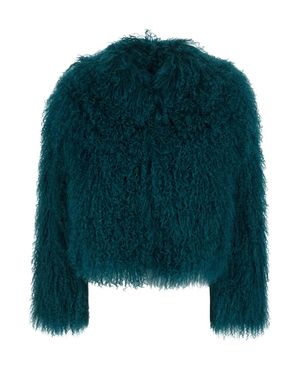 Le Plain Short Fur Jacket With Hidden Front Closure - Green