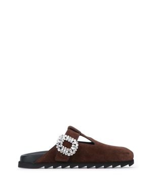 Roger Vivier Closed T-Strap Leather Flat - Brown