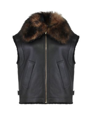 Fendi Sheepskin Gilet Nappa Lamb Leather Shearling Jackets - Black
