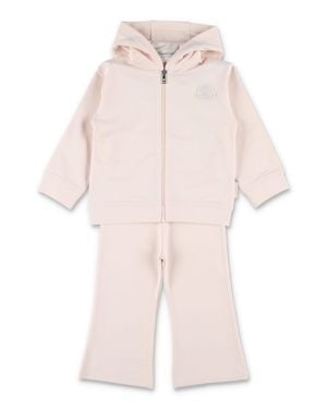 Moncler Girl Brushed Cotton Zip Hoodie Set With Wide-Leg Pants - Pink