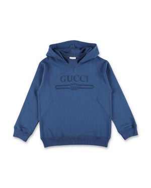 Gucci Boys Oversized Brushed Cotton Hoodie With Interlocking G Print - Blue