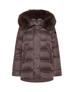Peuterey Hooded Down Puffer Parka With Fur Trim - Brown