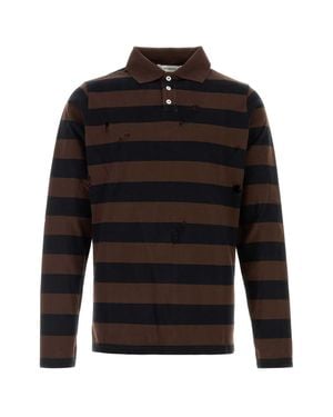 GIMAGUAS Embroidered Cotton Polo Shirt With Striped Detail - Black