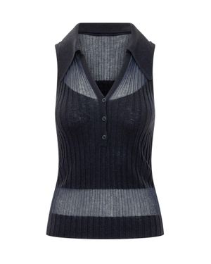 Pinko Ribbed Mini Tank Top With Wavy Hem - Blue