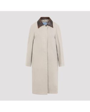 Prada Single-Breasted Long Coat With Leather Collar - Natural