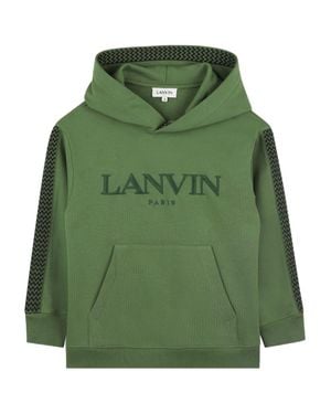 Lanvin Embroidered Logo Hoodie With Kangaroo Pocket For Boys - Green
