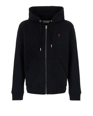 Ami Paris Slouchy Hooded Zip-Front Sweater - Blue