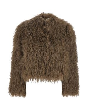 Le Plain Tibetan Fur Mini Short Jacket For - Brown