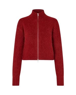 Samsøe & Samsøe Cropped Zip-Front High-Neck Cardigan - Red