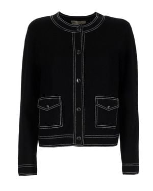 Tory Burch Topstitch Wool Cardigan - Black