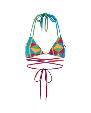 Loewe Paula's Ibiza Printed Stretch Nylon Paula S Ibiza Bikini Top - Blue