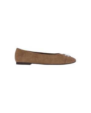 Tory Burch Suede Ballet Flat With Metallic Toe Detail - White