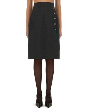 Dolce & Gabbana Woolen A-Line Midi Skirt With Dg Buttons - Black