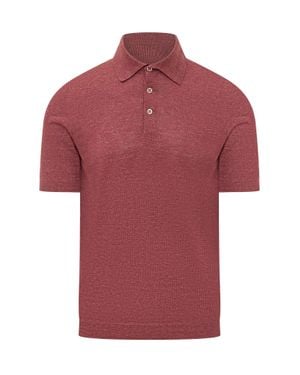 Brunello Cucinelli Short Sleeve Polo With Collar And Buttons - Red