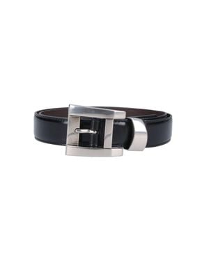 Versace Rectangular Buckle Leather Belt - Black