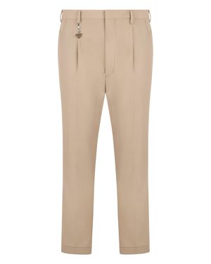 Prada Tailored Pants With Logo - Natural