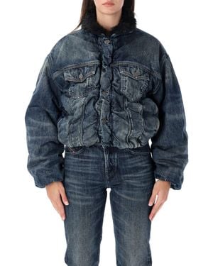 DIESEL Oversized Jacket With Faux Fur Collar - Blue