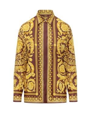 Versace Baroque Silk Formal Shirt - Yellow