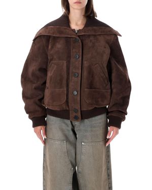 The Attico Suede Bomber Jacket - Brown
