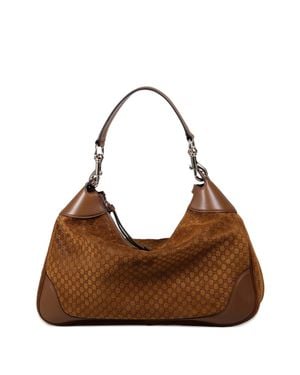 Gucci 25 Cm Embossed Micro Gg Suede Mini Bag With Top Handle & Zip Closure - Brown