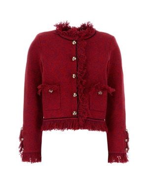 Self-Portrait Two-Tone Cotton Blend Blazer - Red