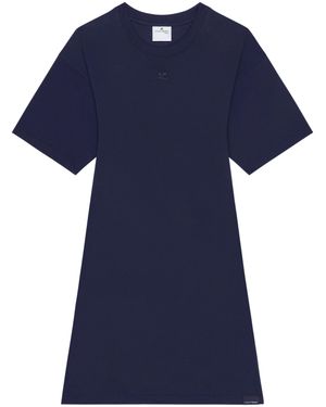 Courreges Fitted Cotton Mini Dress With Embroidered Logo - Blue