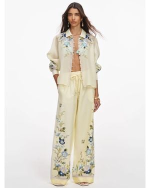 Self-Portrait Light Knit Floral Print Pants - White