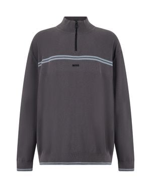 BOSS Zip-Front High-Collar Sweater - Gray
