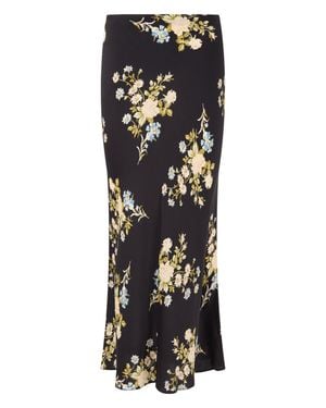 Veronica Beard Long Floral Silk Skirt - Black