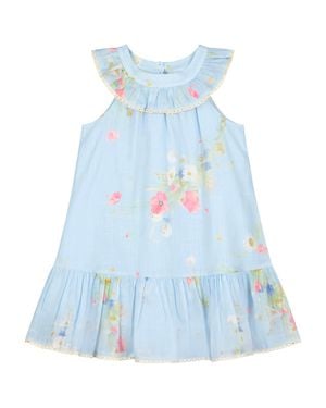 Zimmermann Floral Bouquet Print Dress With Embroidered Ruffles And Gatherings - Blue