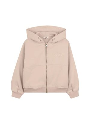 Chloé Full-Zip Mini Hoodie With Embroidered Logo - Natural