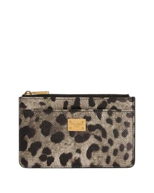 Dolce & Gabbana Dolce & Gabbana Leopard-Print Dauphine Calfskin Card Holder - Gray